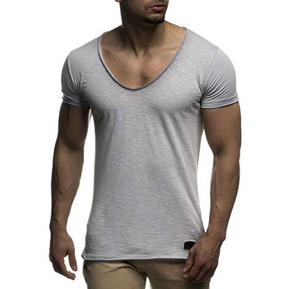 V Neck Short Sleeve Men t Shirt Slim Fit T-shirt Men Thin Top Tee Casual Summer Tshirt