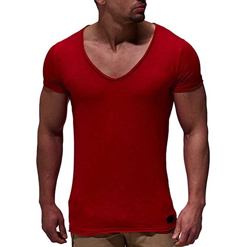 V Neck Short Sleeve Men t Shirt Slim Fit T-shirt Men Thin Top Tee Casual Summer Tshirt