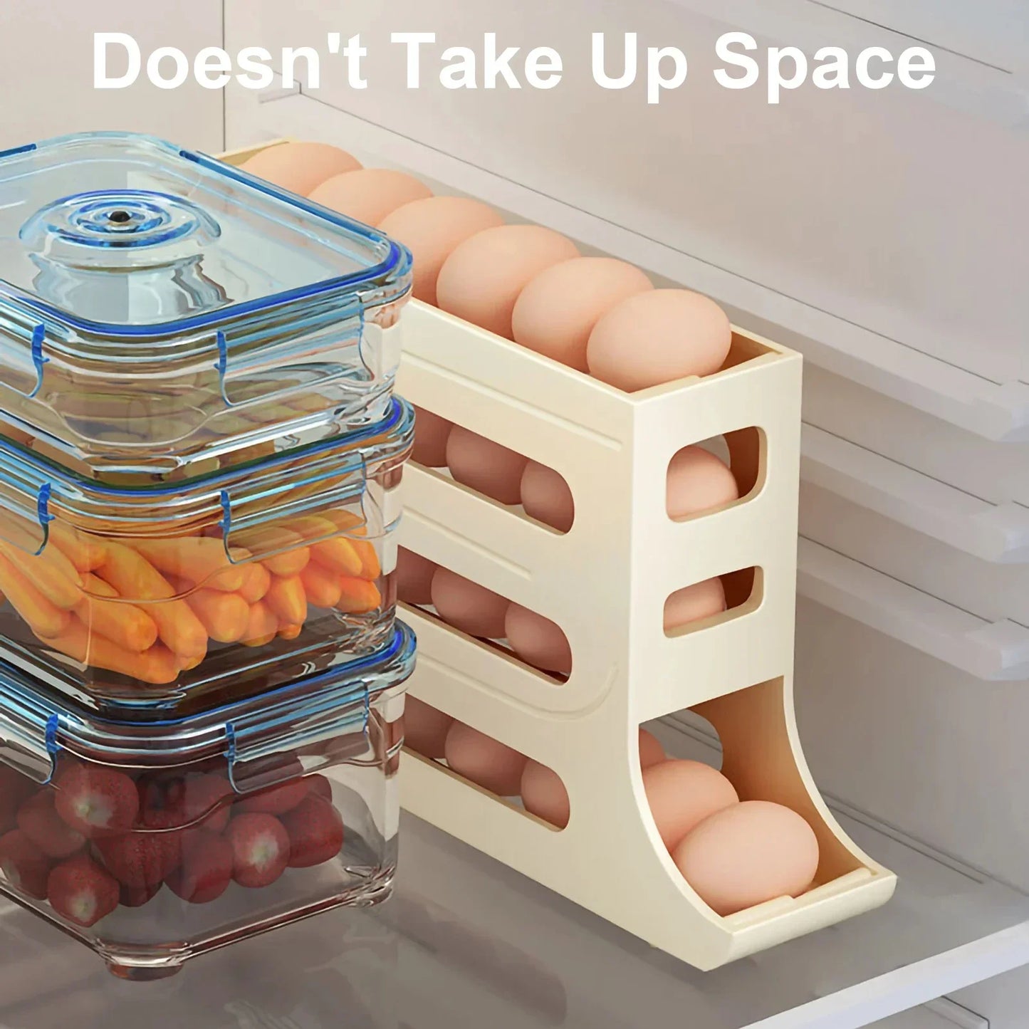 Refrigerator 4-Layer Automatic Egg Roller Sliding Egg Tray Refrigerator Side Door Large Capacity Holder Egg Storage Box Kitchen Gadgets