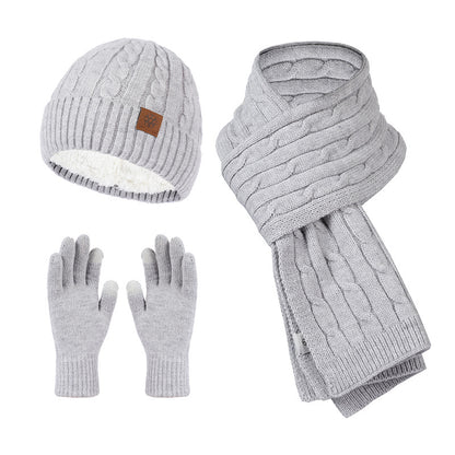 Alpaca Fleecefiber Scarf Men's Winter Scarf And Hat Gloves Three-piece Set