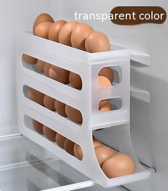 Refrigerator 4-Layer Automatic Egg Roller Sliding Egg Tray Refrigerator Side Door Large Capacity Holder Egg Storage Box Kitchen Gadgets