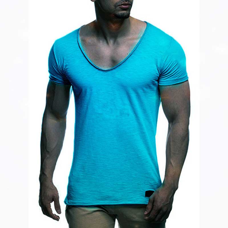 V Neck Short Sleeve Men t Shirt Slim Fit T-shirt Men Thin Top Tee Casual Summer Tshirt