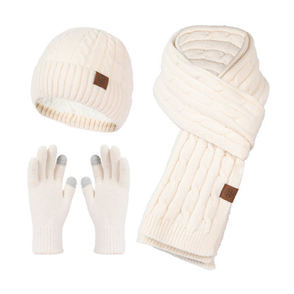 Alpaca Fleecefiber Scarf Men's Winter Scarf And Hat Gloves Three-piece Set